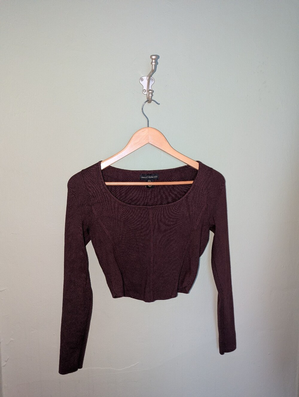House of Harlow 1960 Cropped Long Sleeve Top in Dark Brown